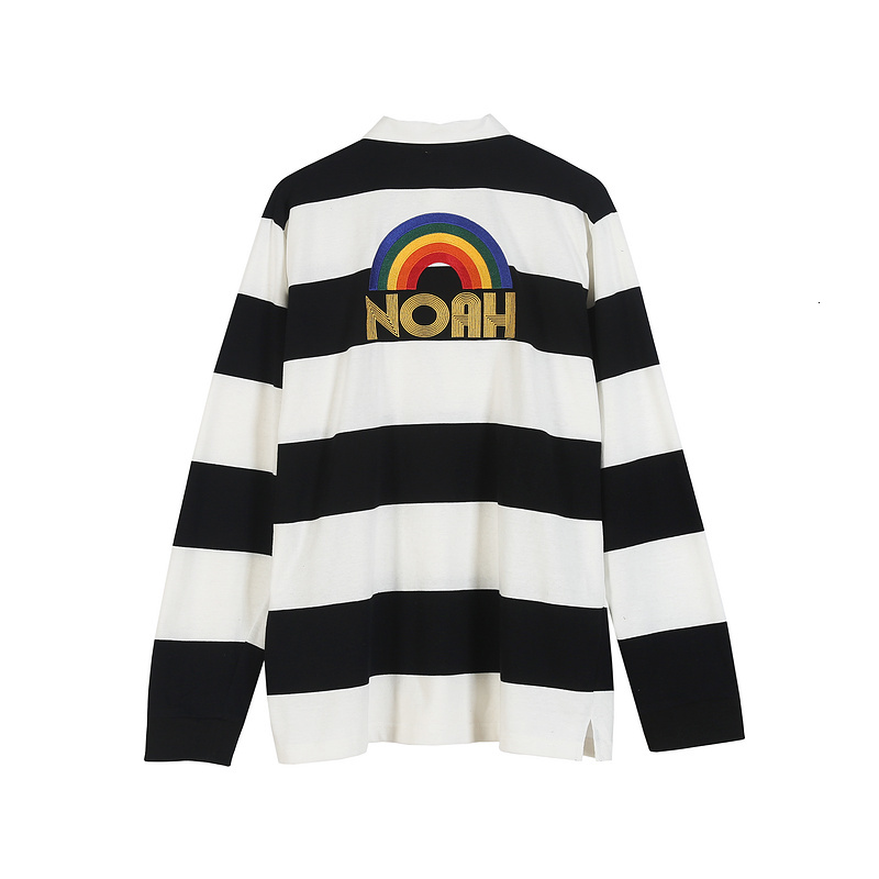 

2021 New Noah Raiow Rugby Striped Turn Down Collar Women Long Sleeve Shirts Tees Hiphop Men Casual t Shirt 2fyh, Beige
