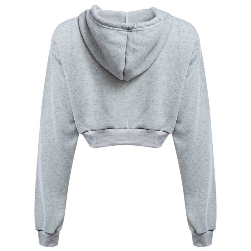 

2021 New Women Summer Autumn Long Sleeve Crop Hoodies Female Pullover Short Solid Tops Sweatshirts Cropped Hoodie Black Clothes Dwx3, Light grey