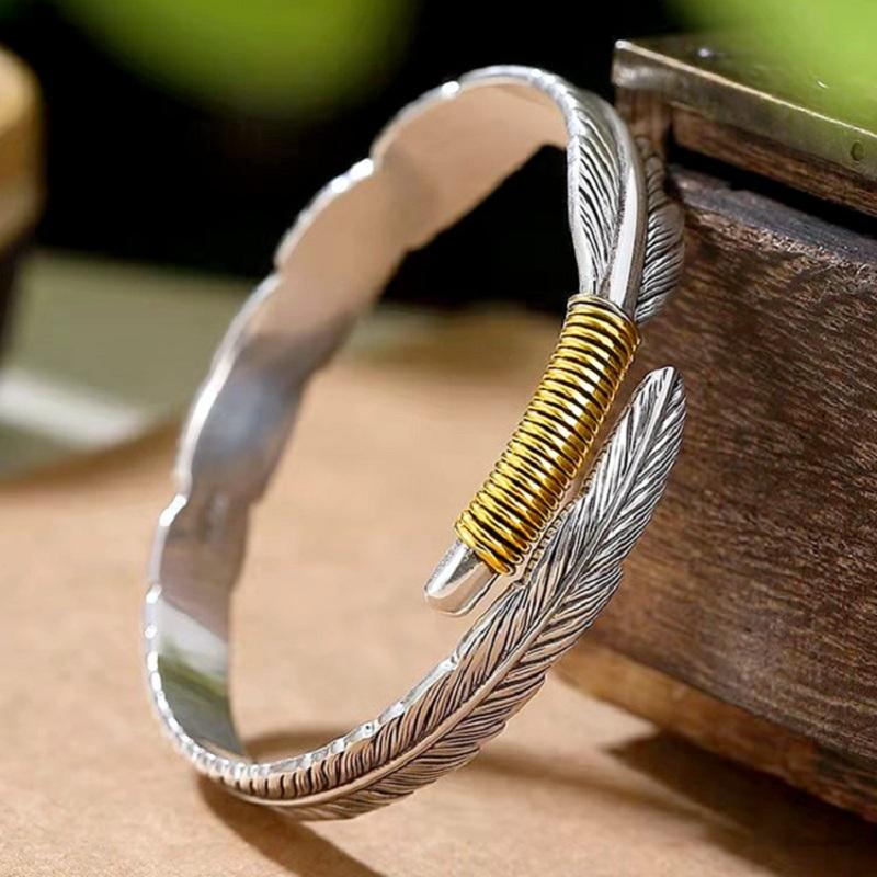 

Bangle Fashion Punk Style Retro Silver Feather Shape Open Men And Women Classic Rock Jewelry