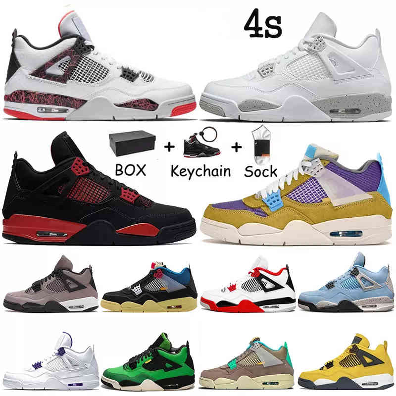 

Jorden Jumpman 4 4s Mens Women Basketball Shoes Off Black Cat Red Thunder Unions Desert Moss Taupe Haze White Sail Oreo With Box US5.5-13, #b17 psgs 40-47