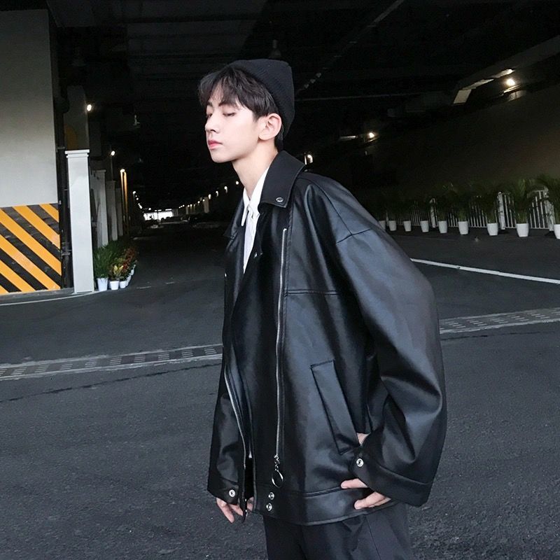 

2021 New Spring Black Leather Men' Fashion Casual Motorcycle Streetwear Korean Loose Hip-hop Bomber Jacket Men -2xl Ba1x