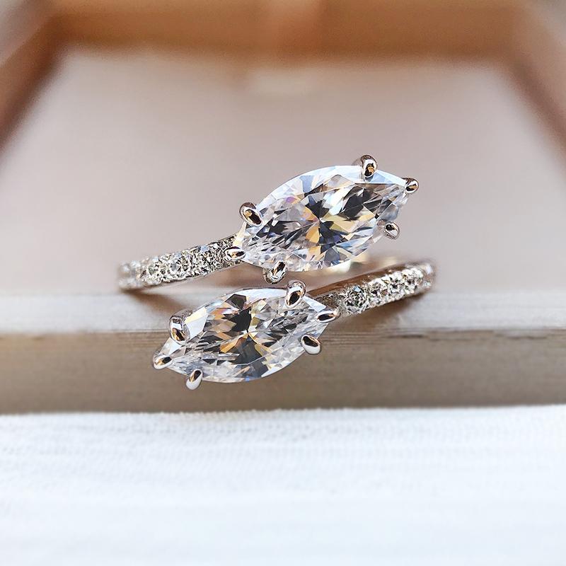 

Cluster Rings 2021 Ins Style Jewelry 925 Silver Horse Eye Zircon Open Ring Simple