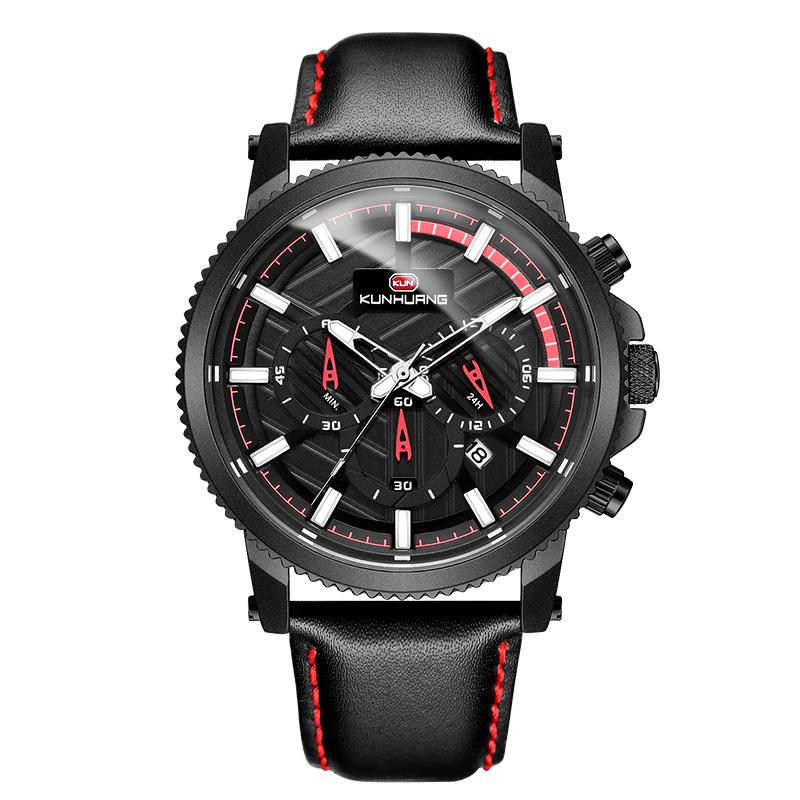 

Wristwatches Kun Huang Golden Sport Watch Men Luxury Stylish Alloy Watches Timepieces Chronograph Military Quartz In Wood Gift Box, Silver