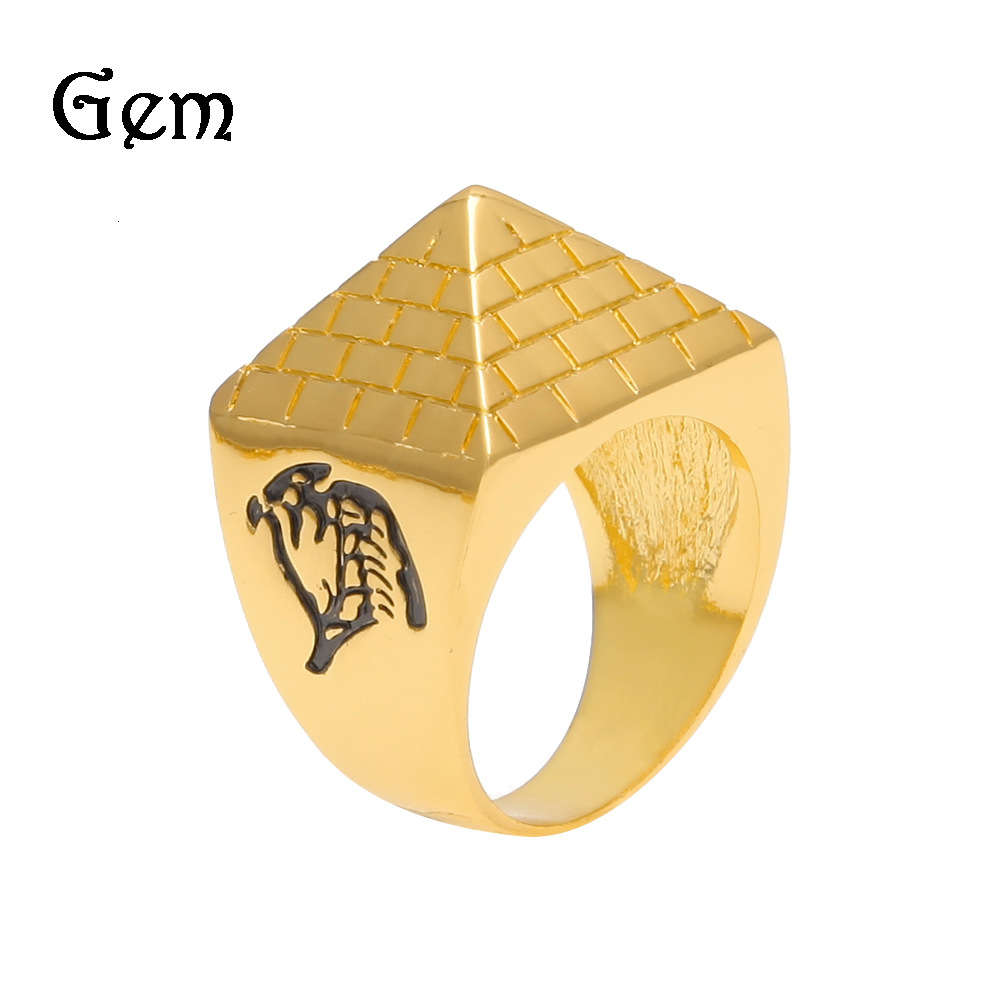 

Hip hop pyramid tapered ring gold plated Egyptian totem pyramidhiphop
