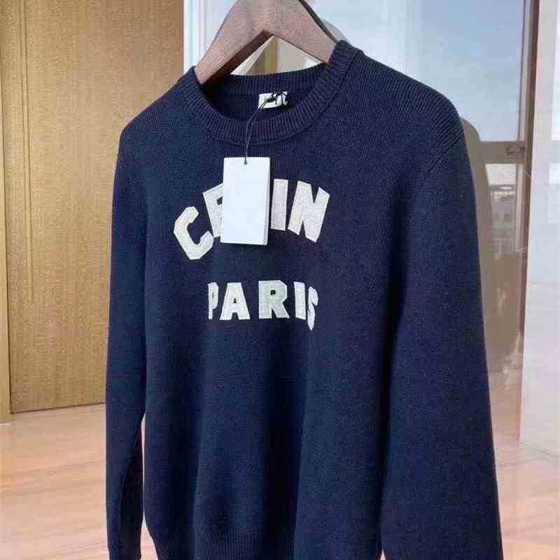 

Cel 2021 fall new correct edition simple basic letter Navy Sweater Knit Top, Navy blue