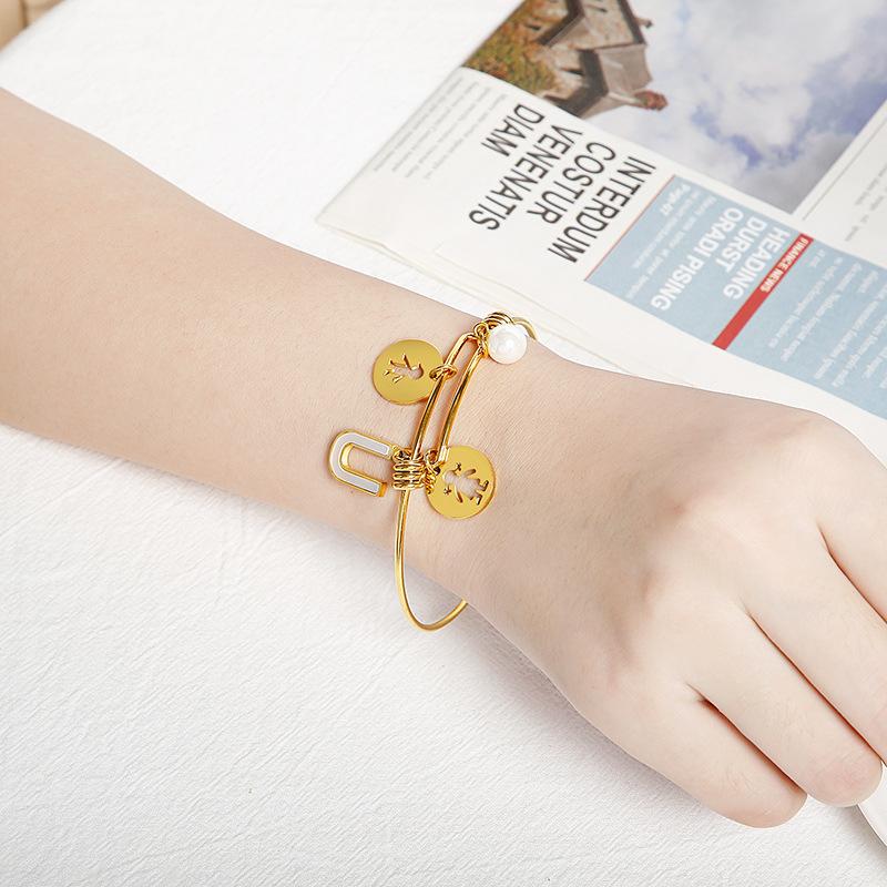 

Link, Chain Personality Simplicity Shell Bracelet Stainless Steel Jewelry Fashion 26 Letters Cuff Bangles For Women Gift BBJZDYCB