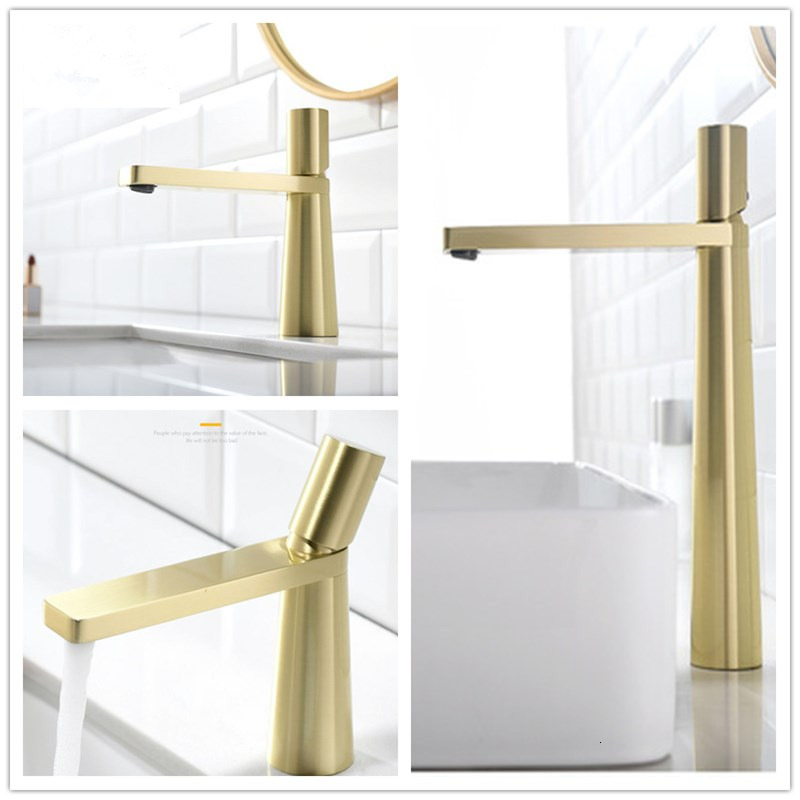 

2021 New Brushed Gold Bathroom Basin Faucet Cold and Hot Water Mixer Sink Single Handle Deck Mounted Black Tap Cz4u