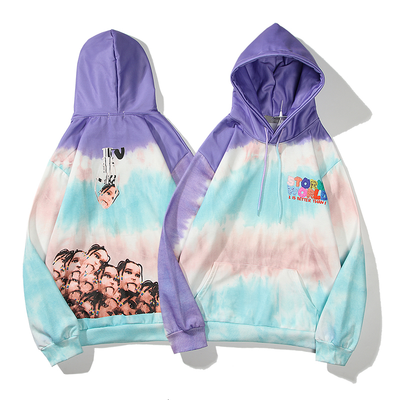 

2021 New Harajuku Tie Dye Azul Moletom Homem e Mulher Coisas Estranhas Imprimir Oversize Com Capuz Velo Streetwear Solto Hoodies 3ool, Pic color