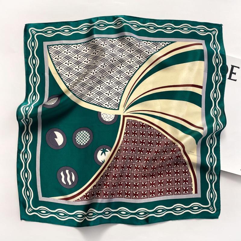 

Scarves 2021 Fashion Women Summer 100% Silk Neck Scarf For Hair Headband Luxury Design Print Square Lady Bandana Kerchief, Blue;gray