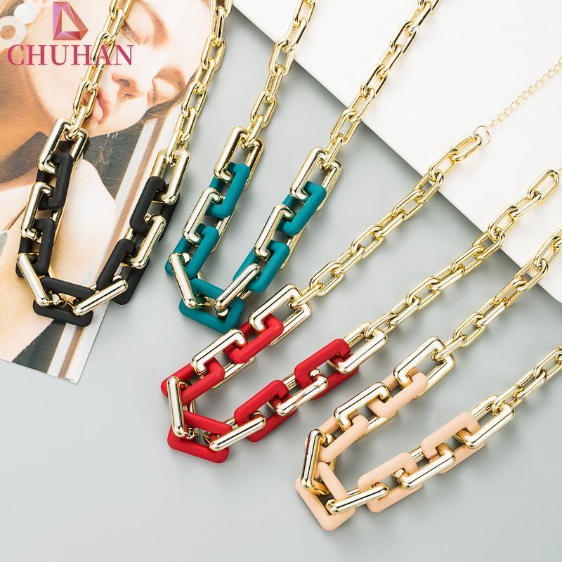 

Chains CHUHAN Fashion U-shaped Lock Buckle Necklace Chain Hit Color Stitching Female Exaggerated Punk Style Jewelry Necklaces C656
