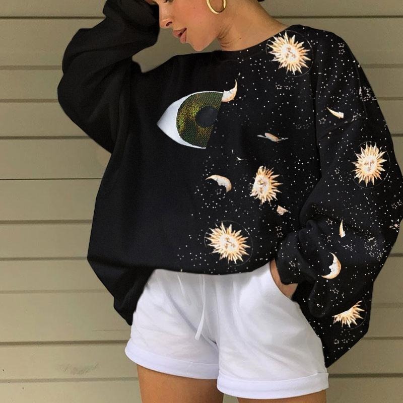 

2021 Black Eye Vintage Crewneck Sweatshirt Women Loose Casual Long Sleeve Thin Tops Fashion Streetwear Girls Plus Size 3xl 8sj3
