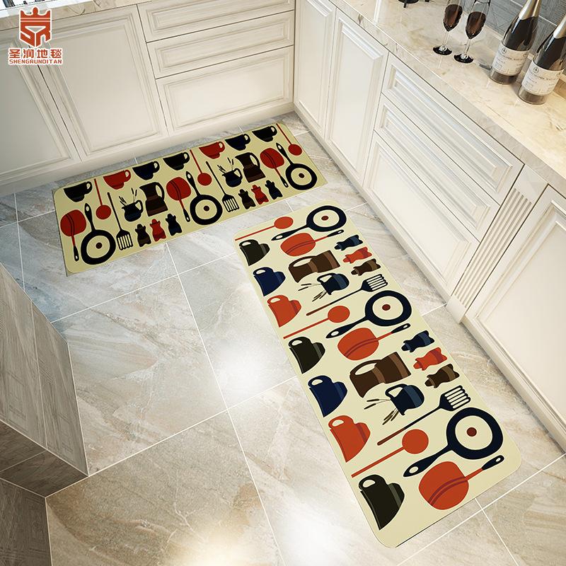 

Carpets Crystal Velvet Kitchen Mat Cartoon Wear-resistant Non-slip Bottom Bathroom Home Carpet Balcony Aisle Absorbent Set, 08