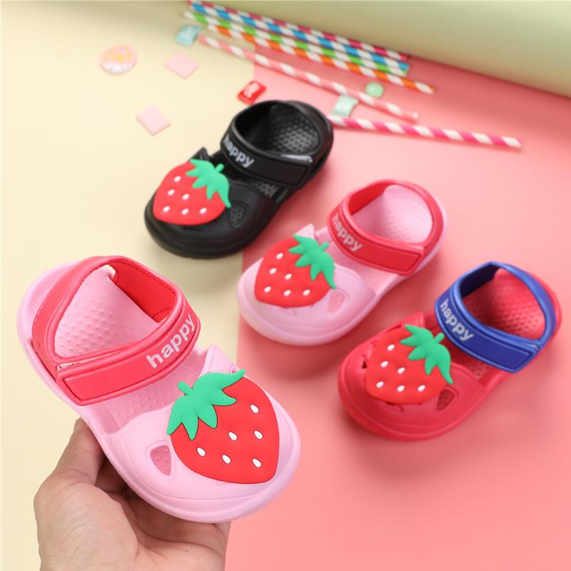 

Sandals Girls' Cartoon Strawberry Shoes Summer Beach Hollow Cute Children's, Black