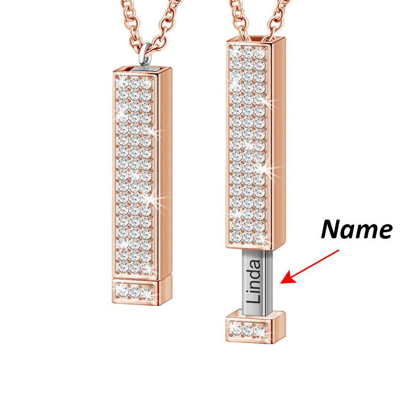 

Pendant Necklaces 2021 Engraved Name Geometric Shiny Zircon Adjustable Rectangle Collare For Women Gift