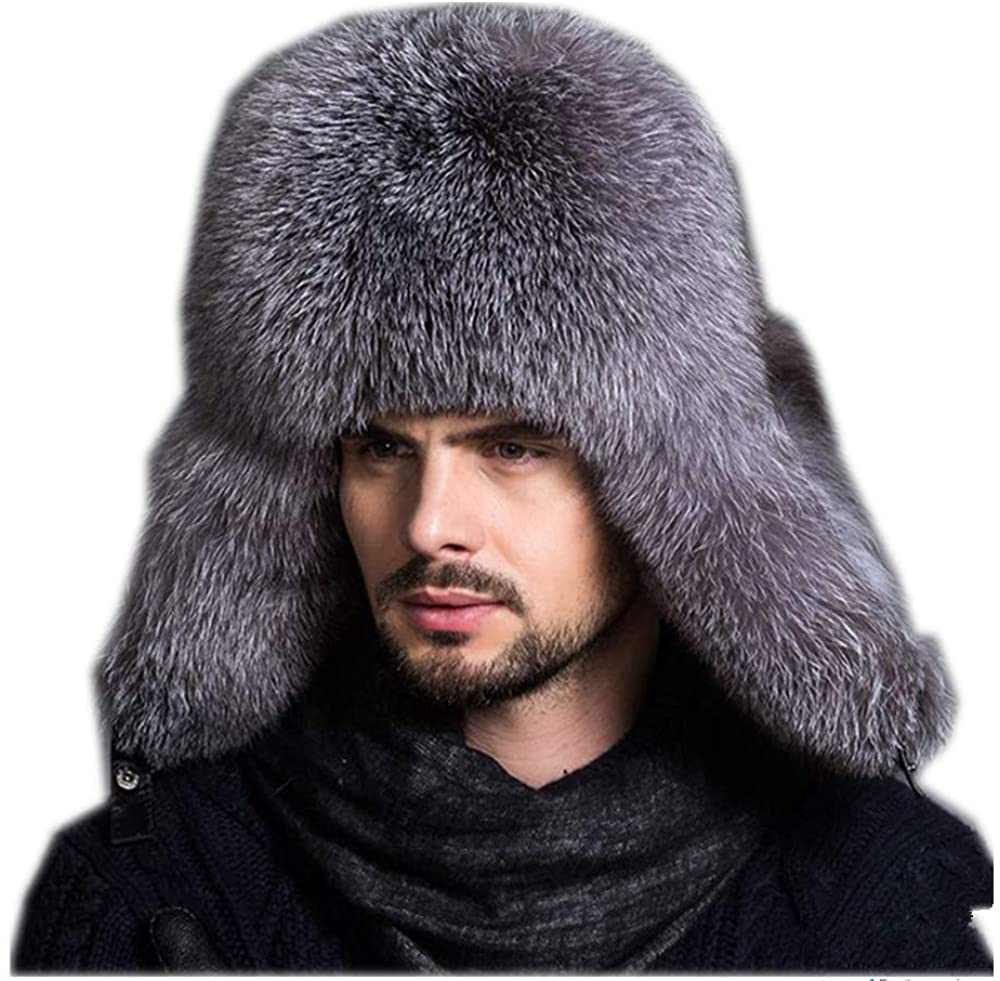 

Womens and Mens Winter Hat Real Fox Fur Genuine Leather Russian Ushanka Hats, Mens white