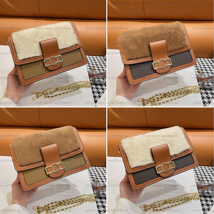 

Dauphine MM Leather Fur Shoulder Bag 2 shoulder straps Chain Handbag Women Designer Crossbody Business Clutch Bags Purse Wallet, 02