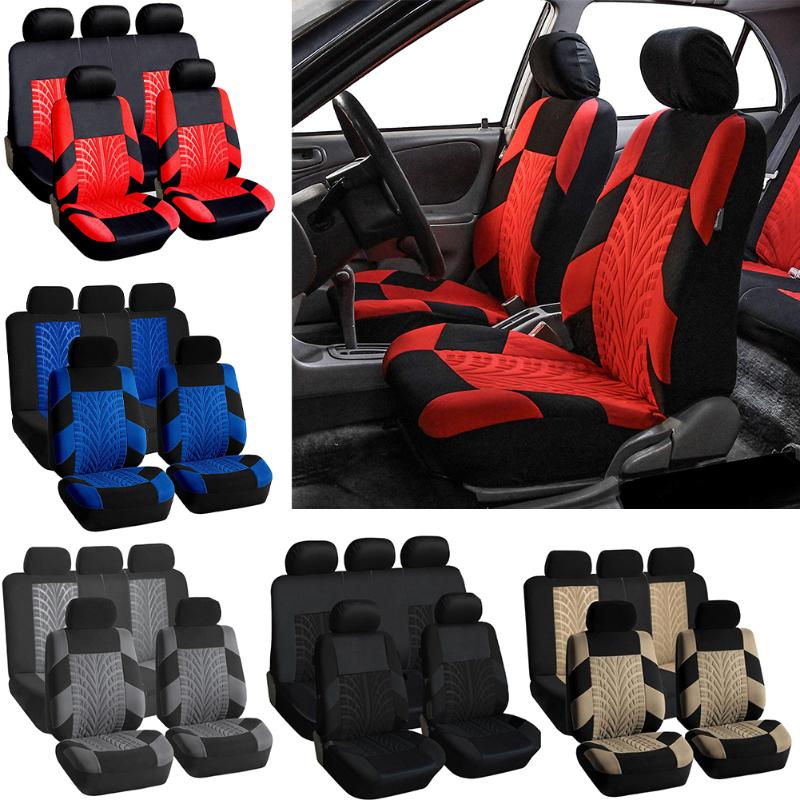 

Car Seat Covers Universal Set Tire Track Detail Styling Polyester Fabric Cover Luxury Interiors Protector Fit Most Cars