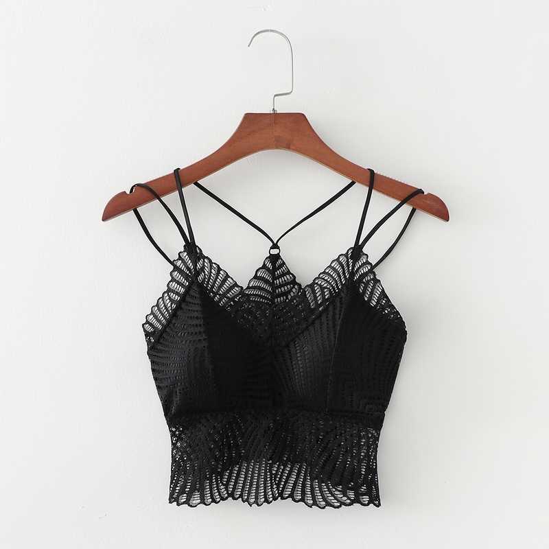 

Slim Women Camis Sexy Bra Summer Fashion Black and White Lace Crop Top 210602