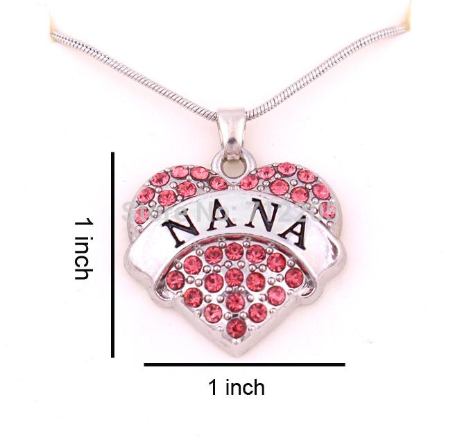 

Pendant Necklaces 1 Inch*1 Inch Latest Style Big Hearts NANA With Pink Crystals Chain Necklace(A500121), Silver