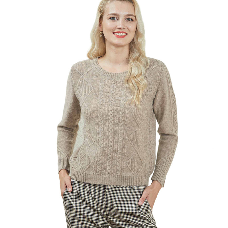 

2021 New Women' Warm Knitting Jumper Female Thickening 100% Cashmere O-neck Long Sleeve Sweater Autumn Winter Women Bmnd, Beige