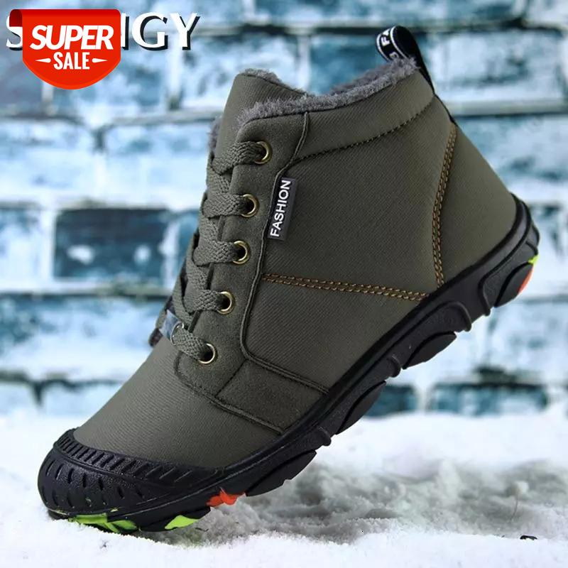 

Outdoor Kids Shoes Warm Fur Waterproof Lace-Up Platform Solid Color Men's Snow Ankle Boots Walking Outdoor Comfortable Boy Shoes #t88v