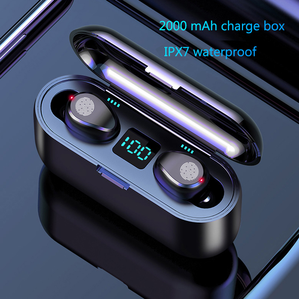 

TWS F9 Wireless Headphone Sport Bluetooth Earphone Touch Mini Earbuds Stereo Bass Headset with 2000mAh Charging Case Power Bank (The logisti