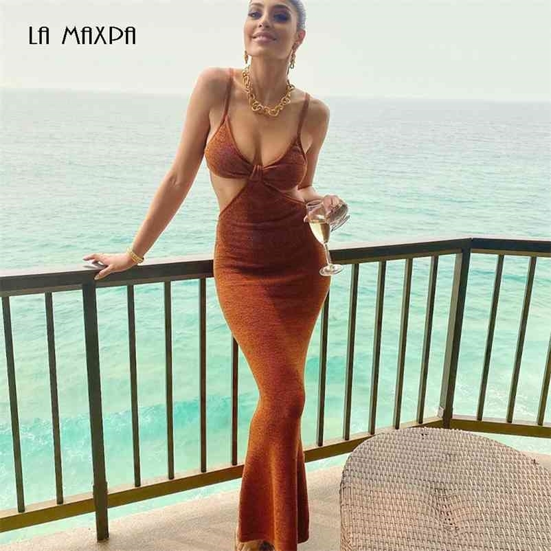 

Trendy Waist Hollow Out Design Sexy V Neck Backless Celebrity Party Club Bandage Long Dress Vestidos 210719, White