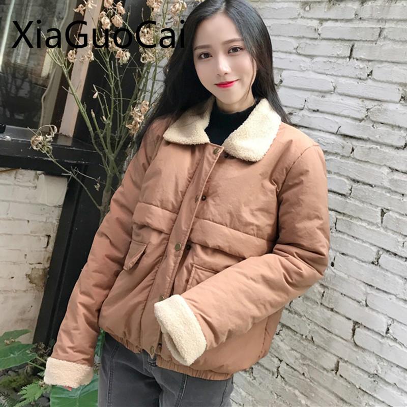 

High Quality Wool Women Parkas Turn-down Collar Winter Short Coats Cotton Brown Vintage Jackets Fashion Coats Lu11 35, Black