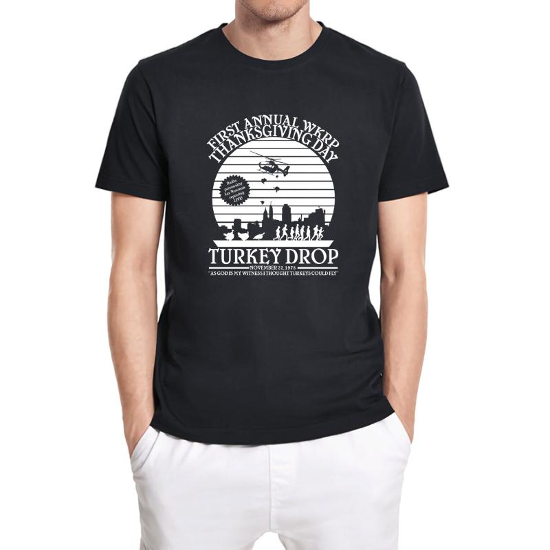 

Men's T-Shirts Funny Unisex T-Shirt First Annual WKRP Thanksgiving Day Turkey Drop 1978 O-Neck High Quality Cotton Tops Tee, White no pattern