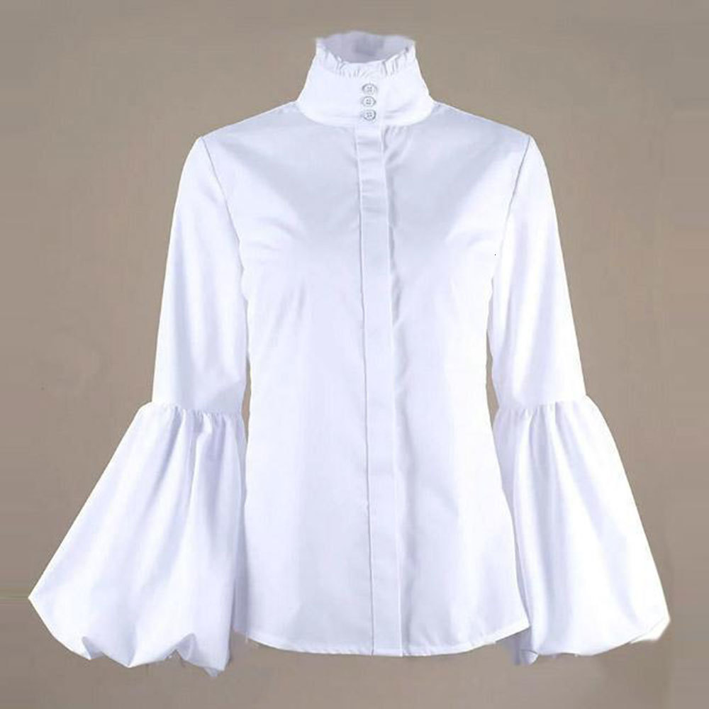 

2021 Women Casual Lantern Sleeve Slim Blouse High Street Quality Turtleneck Elegant Shirt Plus Size Tunic Tops New 1p6y, As photo