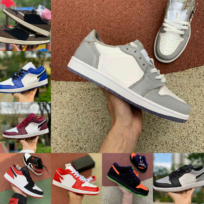 

2021 Low 1 1s University Blue Men Basketball Shoes Black Toe Court Purple White UNC Light Smoke Grey Reverse Bred Hyper Royal Laser Women Sn