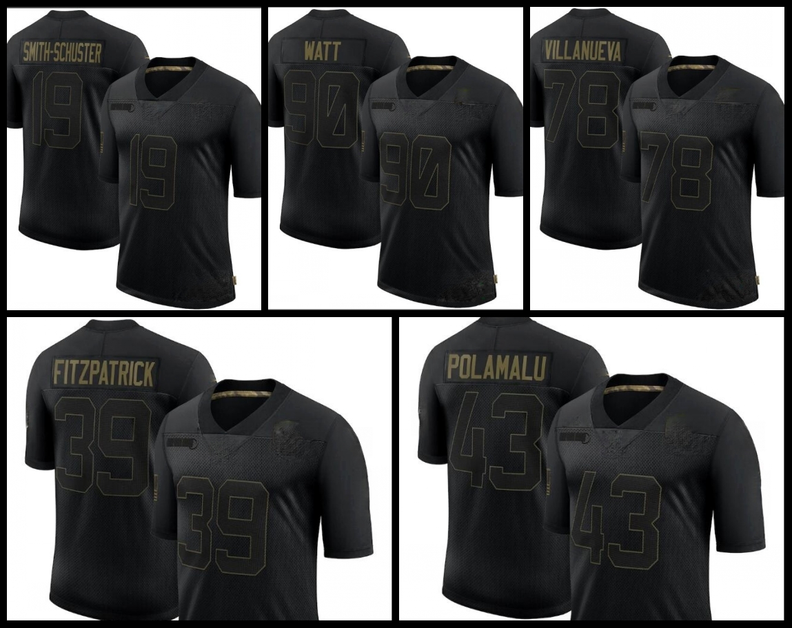 

Pittsburgh Steelers Men #19 JuJu Smith Schuster 90 T. J. Watt Brady Black Limited Women Youth Jersey 2020 Salute to Service