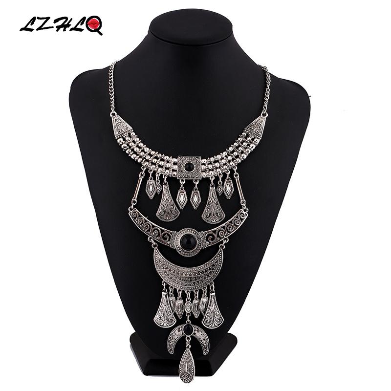 

Pendant Necklaces LZHLQ Boho Multilayer Tassel Water Drop Women Trendy Vintage Pattern Necklace Hollow Collars Plated Jewelry Statement