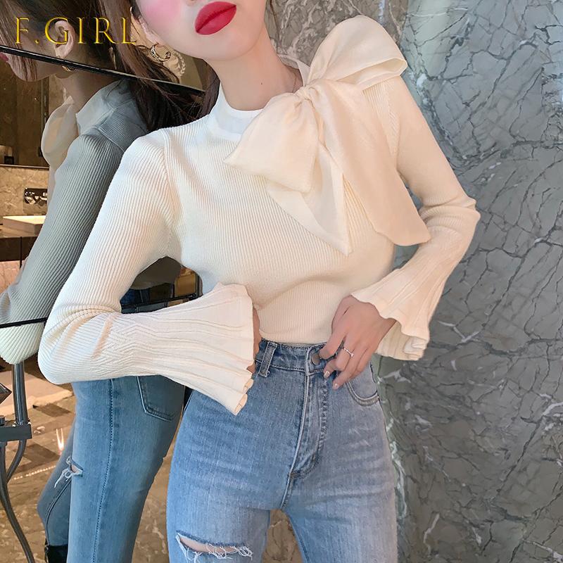

Women' Sweaters Woherb Women Pullovers Sweater 2021 Korean Elegant Bow Lacing Knitted Fashion Bottoming Jumper Office Ladies Tops Pull Femm, Black