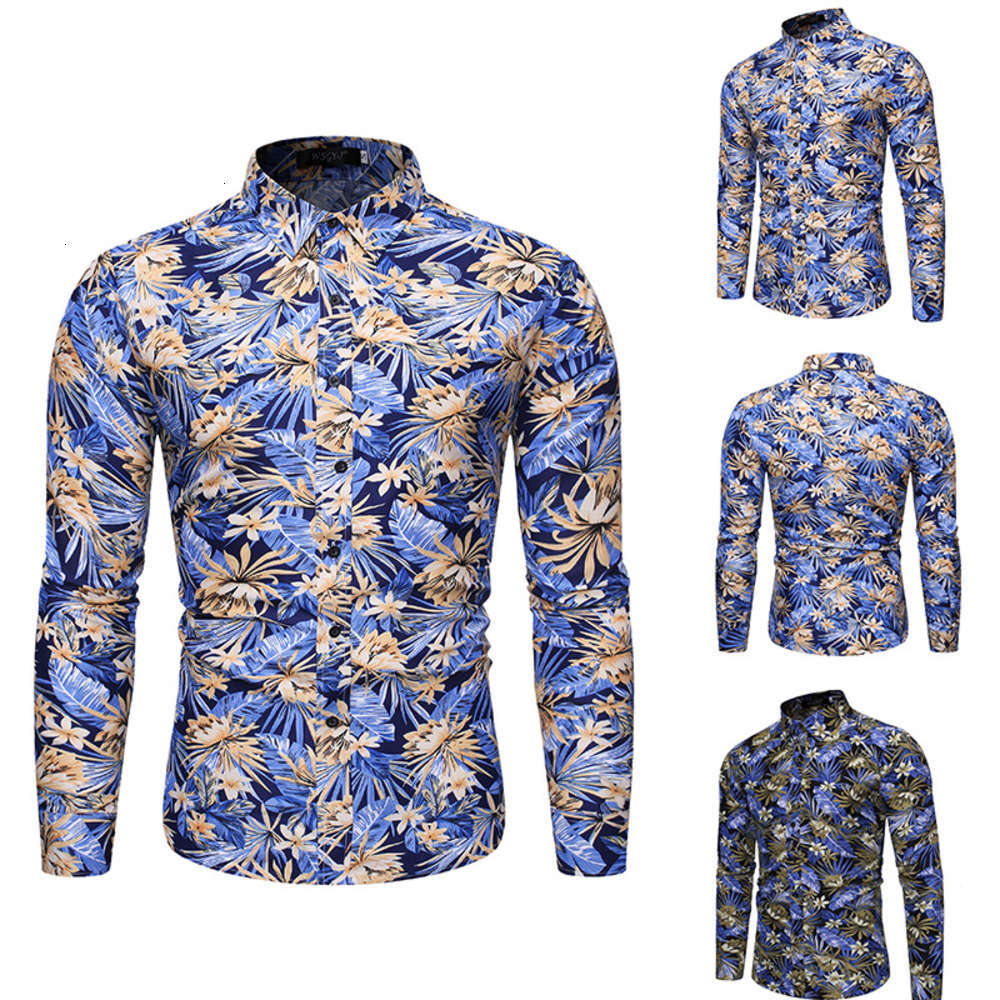 

New fashion printed Lapel men's long sleeve floral loose large shirt cs59, White;black