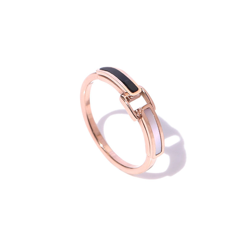 

Top-level Rose Gold Stinless Steel Black White Shell Ring Jewelry for Gift