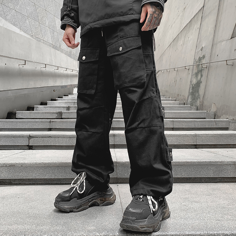 

2021 New Multi Cargo Pockets Harem Jogger Casual Hip Hop Men's Pants Streetwear Harajuku Male Sweatpants Wi04, Black