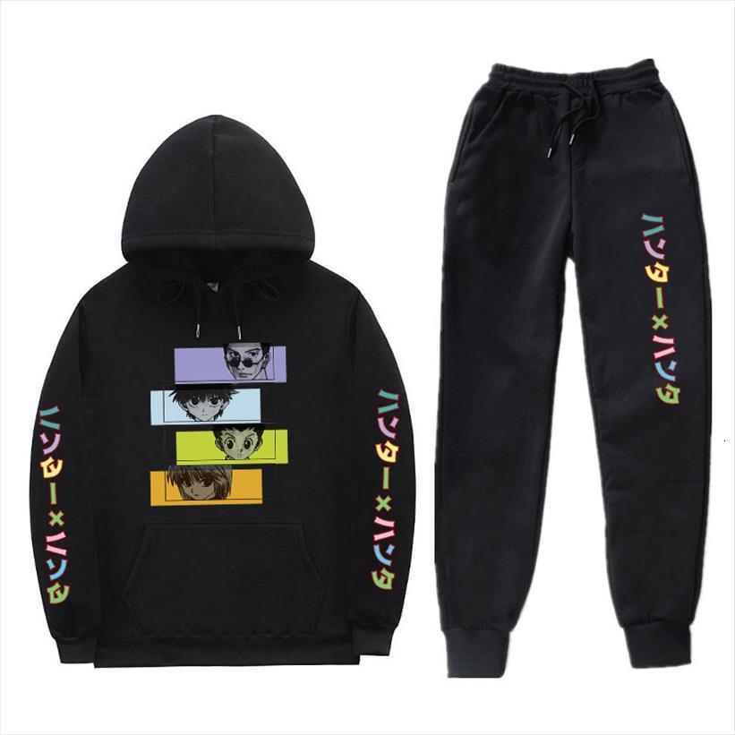 

anime hunter x killua leorio mens tracksuits kurapika gon hisoka hoodie pants hoodies suit print streetwear autumn, Gray