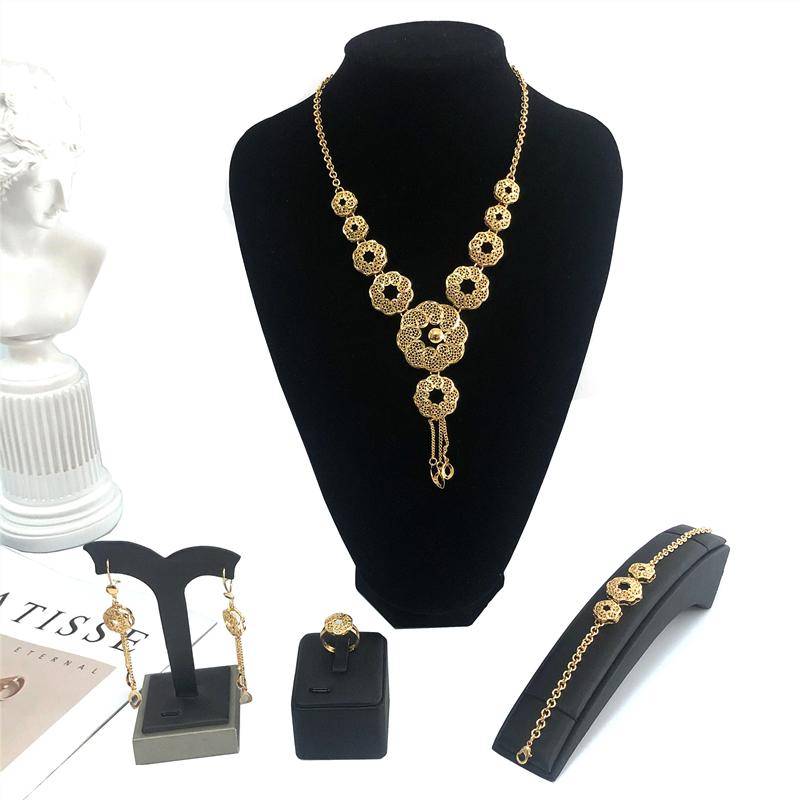 

Earrings & Necklace Africa Nigerian Wedding Pendant Ring Bracelet Bride Fashion Gold Jewelry Sets For Banquet Dubai Festival Party Gift, Silver