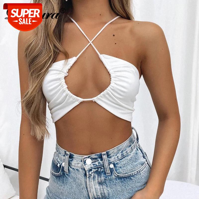 

Dulzura Solie Women Crop Top Straps Camis Lace Up Cross Hollow Out Bodycon Sexy Streetwear 2021 Spring Summer #Ni4k, White
