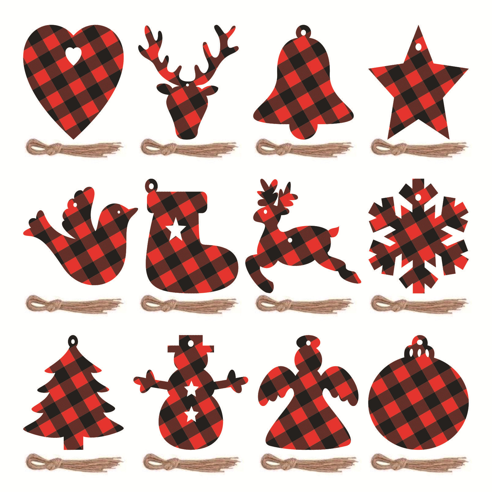 

Wall Decor Christmas Decoration Red Black Lattice Design Xmas Ornament Tree Pendant Wood Grid Snowflake Hat Snowman Party Home