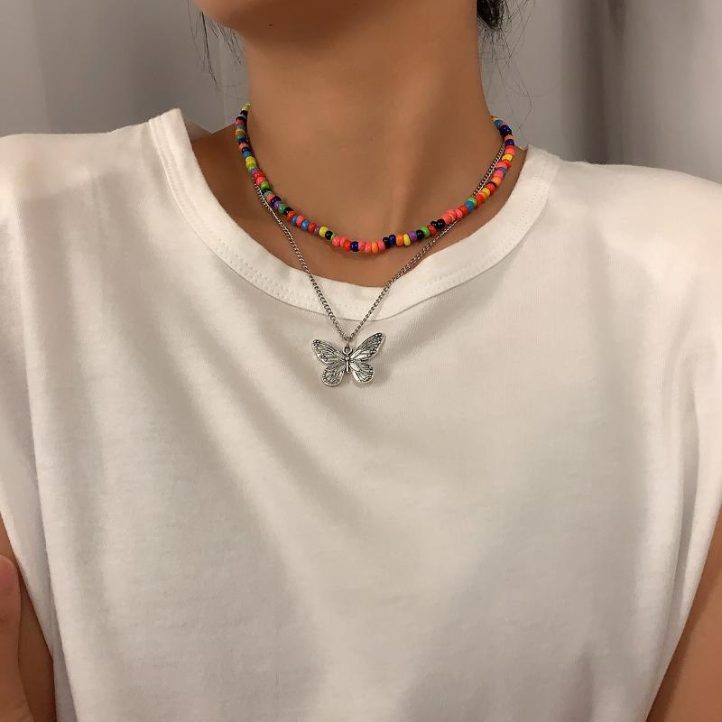 

Pendant Necklaces Bohemian Colorful Beadeds Multi Layer Alloy Butterfly Pendants For Women Jewelry Accessories