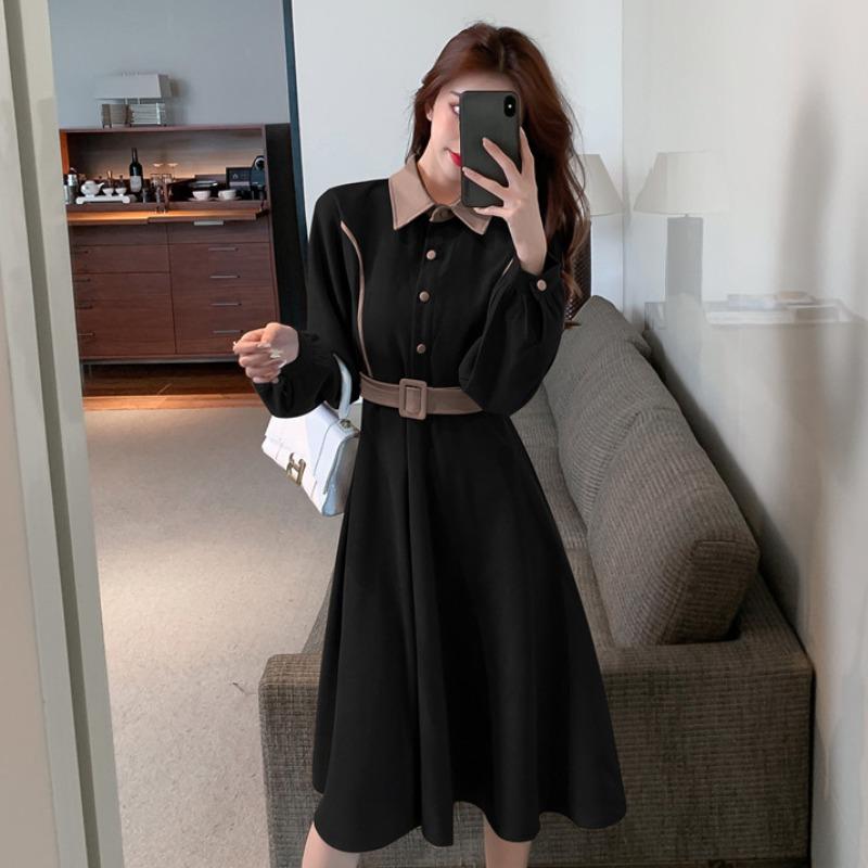 

Casual Dresses Black Khakivintage Warm Elegant Stylish Sweet Dress Women Chic Sashes Corduroy A-Line Princesseslongautumn Winter 2021