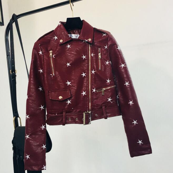 

Women's Leather & Faux Jacket Autumn Winter Women Pentagram Embroidered Pu Coat Girls Ladies Short Slim Motorcycle Students Basic Coats, Black