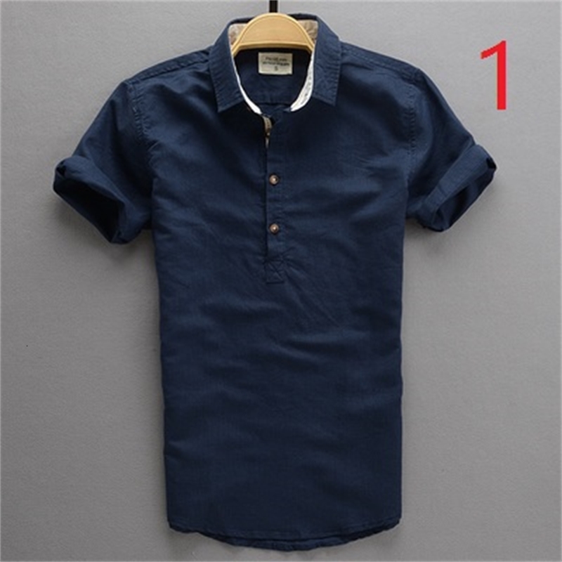 

2021 Summer New Casual White Hooded Men's Thin Short-sleeved Cotton Linen Shirt 7zz0