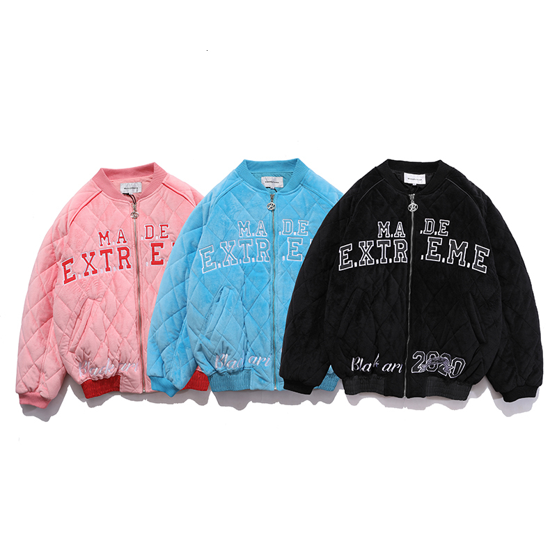 

2021 New Alta Rua Masculina Inverno Solto Reflexivo Uniforme Beisebol Algodo Acolchoado Casaco Grosso Luminosa Jaqueta De Svsl, Pink