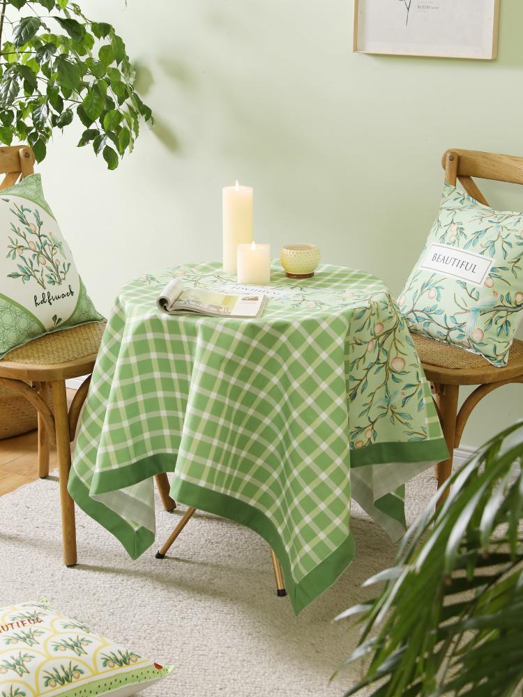 

American Country Waterproof Dining Table Cloth Cover Summer Tropical Plants Green Geometric Lattice Linen Tablecloth Decoration, Color1