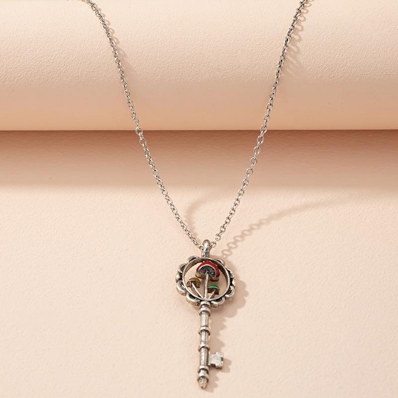 

Chains Vintage Silver Design Necklace Red Mushroom Key Women Necklaces Trendy House Shape Wholesale Statement Jewelry