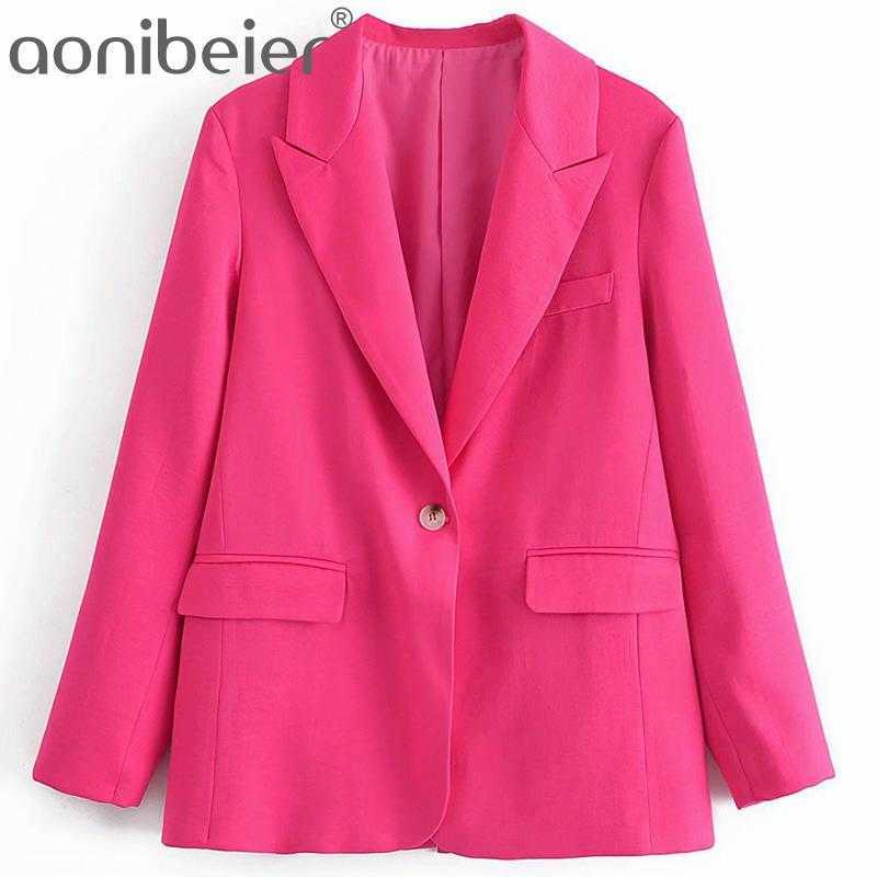 

Summer Autumn Long Sleeve Single Button Women Casual Suit Jacket Office Lady Blazers Female Loose Coat Pink 210604, Pants