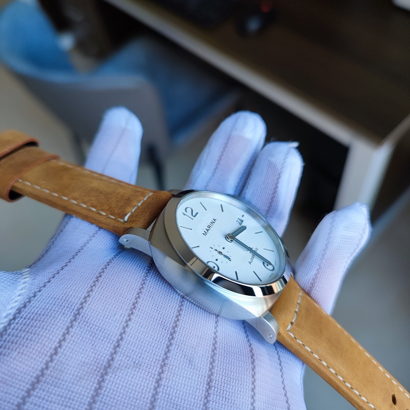 

44mm pam01314 men watch automatic TOP QUALITY stainless steel wristwatch casual genuine leather strap waterproof white dial